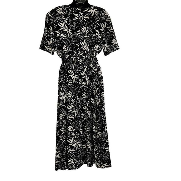 Vintage Silk Black White Flora Floral Square Neck Grunge Whimsigoth Maxi Dress 6 - Picture 5 of 15